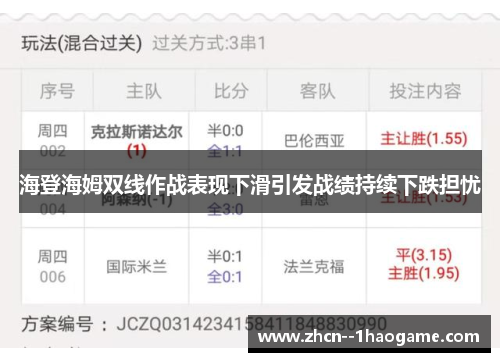 海登海姆双线作战表现下滑引发战绩持续下跌担忧